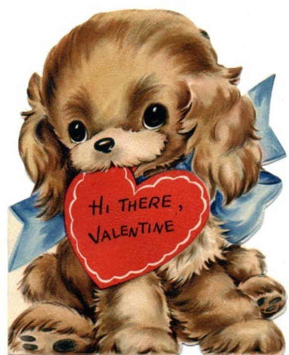 バレンタインの犬さんの塗り絵の下絵 画像