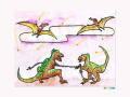 恐竜の綱引きのイラスト、ティラノサウルス、デイノクス、プテラノドン