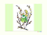 ２月５日、２月１２日の誕生日の花のネコヤナギと女の子の塗り絵