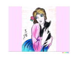 竹久夢二の黒猫を抱く女性の塗り絵
