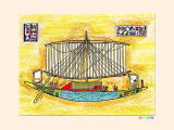 帆船のエジプト壁画の塗り絵