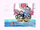 鯛を釣る大黒さん、恵比寿さんの宝船の塗り絵