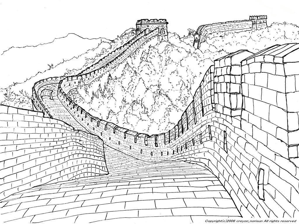 万里の長城の下絵～世界遺産のぬりえ、中国