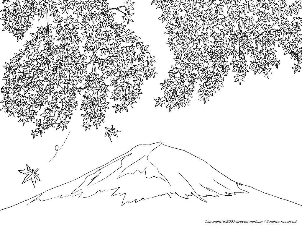 富士山と紅葉の下絵 富士山のぬりえ