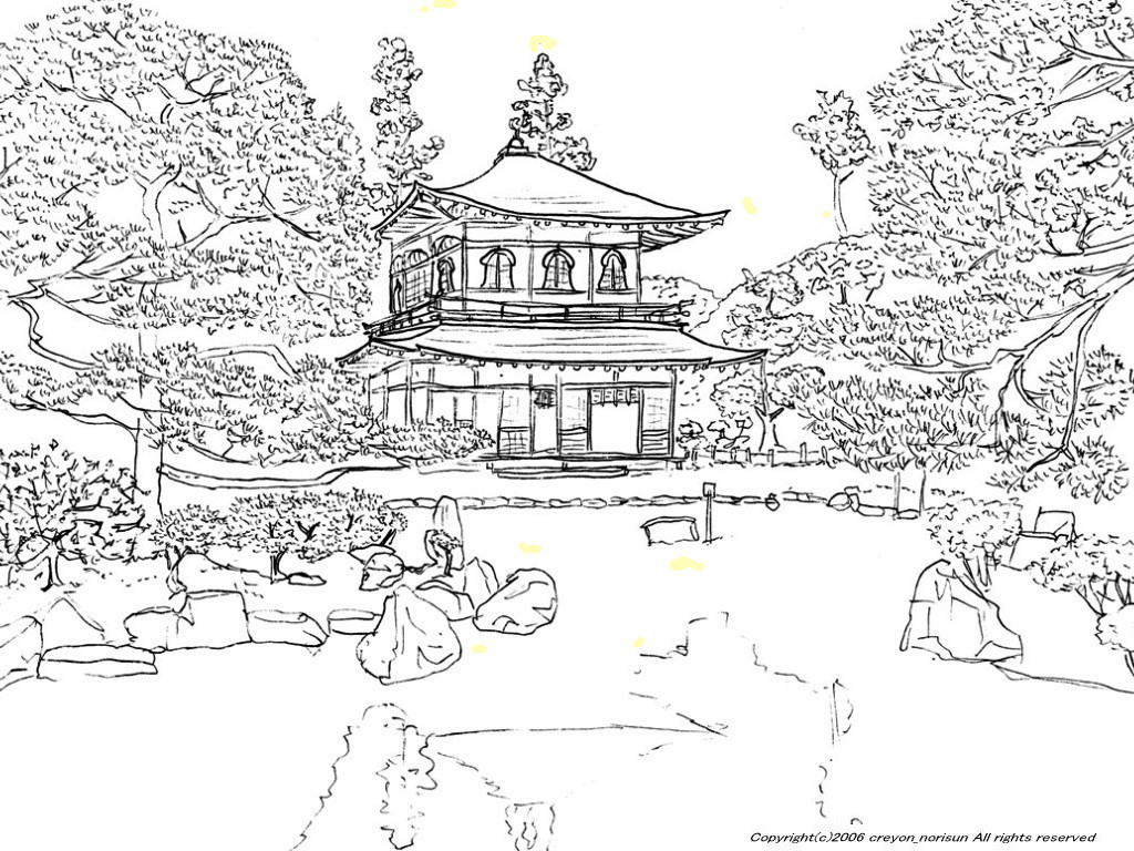 銀閣寺の下絵～世界遺産のぬりえ、日本