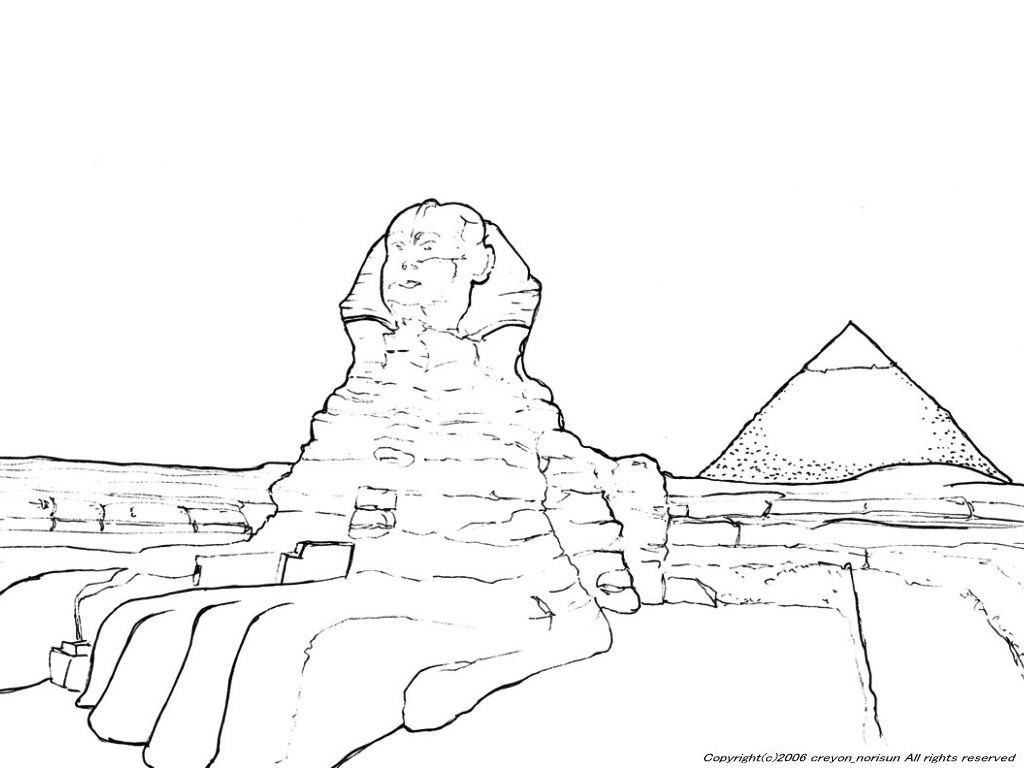 ピラミットとスフィンクスの下絵～世界遺産のぬりえ、エジプト