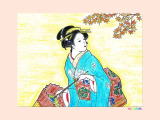 上村松園の紅葉と着物女性の塗り絵