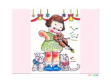 クリスマスの犬、バイオリン弾く子供の塗り絵