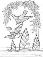 雀と竹、竹の子のマッチラベルの塗り絵