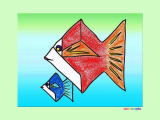 金魚の折り紙の塗り絵