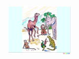 サルとラクダのイソップ童話の塗り絵