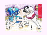 国貞の組み合う相撲の塗り絵