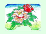 牡丹の花の団扇絵の塗り絵