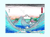 不二３６景の相模七里ヶ浜風波、広重の浮世絵の塗り絵