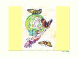 妖精と蝶、シャボン玉の塗り絵